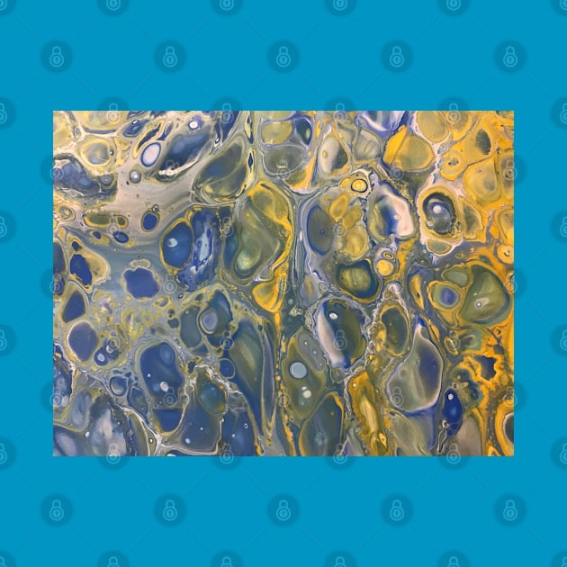 Acrylic Pour Blue and Yellow by TheMonkeyKingArts