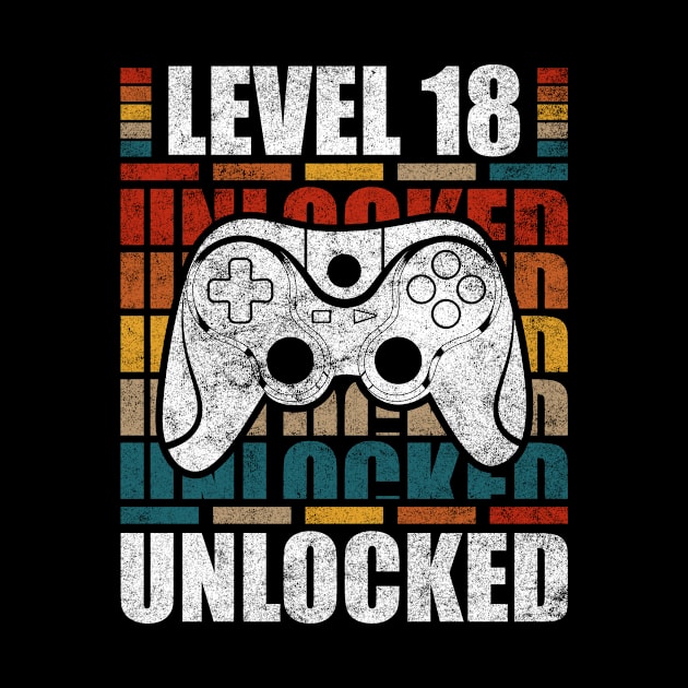 Level 18 Unlocked Retro Video Gamer Funny Birthday by VintageShirtShoppe