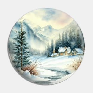 Chritsmas Snow Winter Watercolor Landscapes series 10 Pin