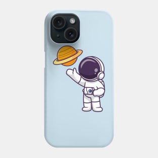 Cute Astronaut Observing Planet Cartoon Phone Case