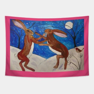 Hares Boxing and a Sweet little Robin Tapestry