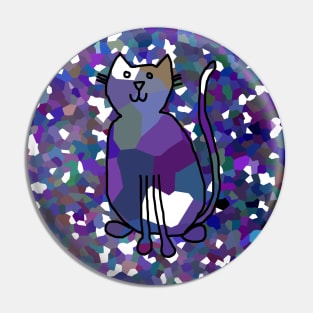 Cat on Blue Line Drawing on Round Background Pin