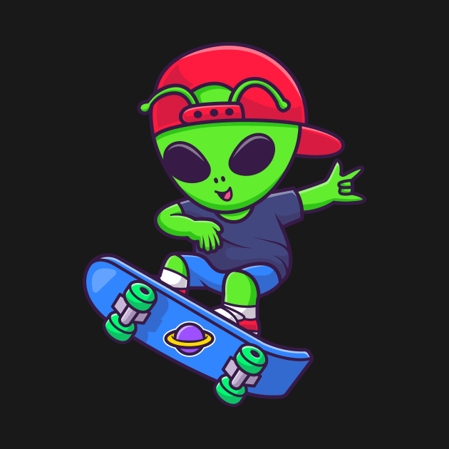 Cute Cool Alien Playing Skateboard Cartoon by Catalyst Labs