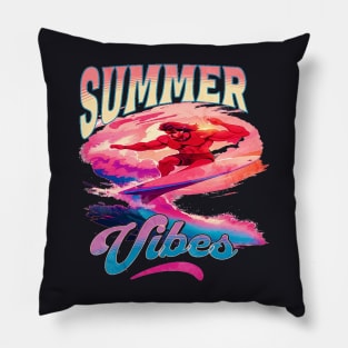 Summer Vibes, Hello Summer Vintage Funny Surfer Riding Surf Surfing Lover Gifts Pillow