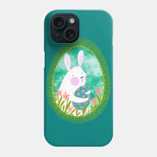 Cute white bunny with floral easter egg decoration, version 3 Phone Case