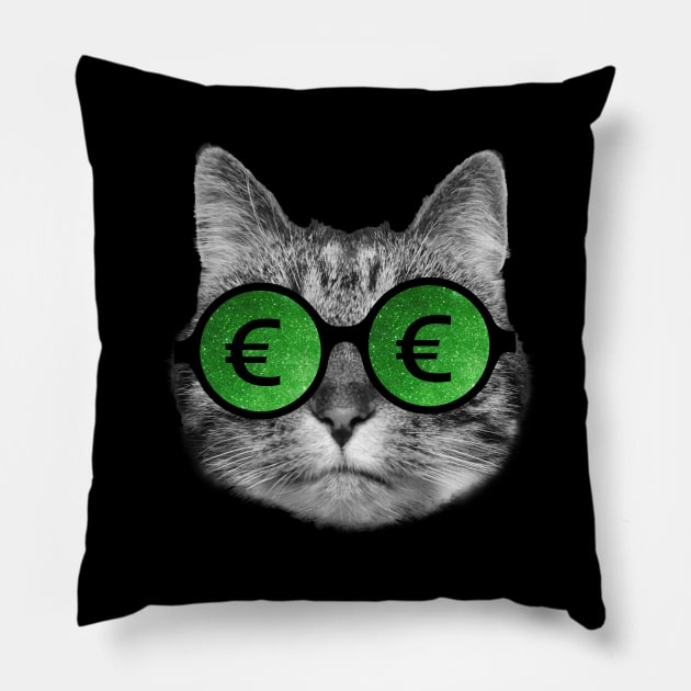 Cat and euro sign glasses Pillow by Purrfect