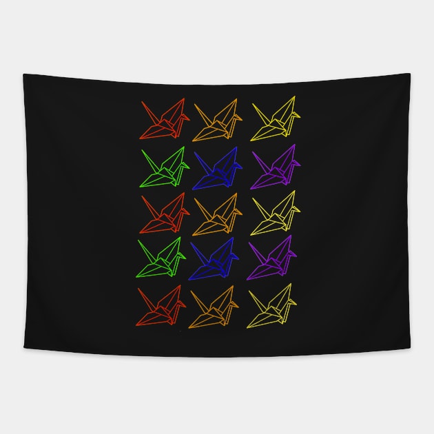 Rainbow Cranes Tapestry by artoraverage