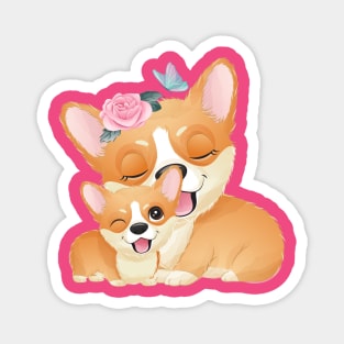 Cute little corgi mother and baby tshirt Magnet