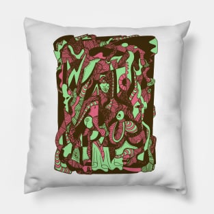 Pink and Mint Color Abstract Wave of Thoughts No 4 Pillow