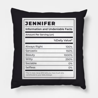 Funny Food Label Female Ingredients JENNIFER Pillow