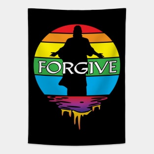 Jesus Forgive Rainbow Sunset Tapestry