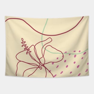 Mid Century Red Floral Blossom Abstract Art Tapestry