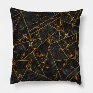 Black Stone and Gold Metallic Mosaic Pillow