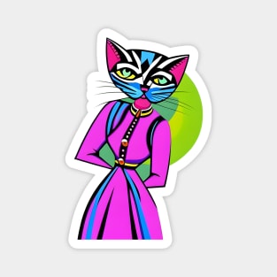 Cubist Cat Lady Magnet