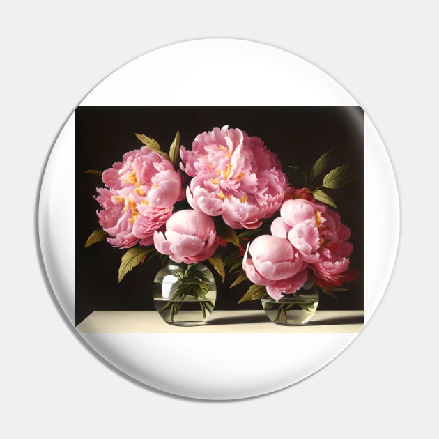 Two Peony Flowers in Glass Vase Pin by Fantasyscape