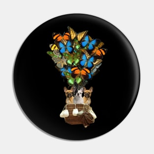 French Bulldogs Dog Butterfly Hot Air Balloon Pin