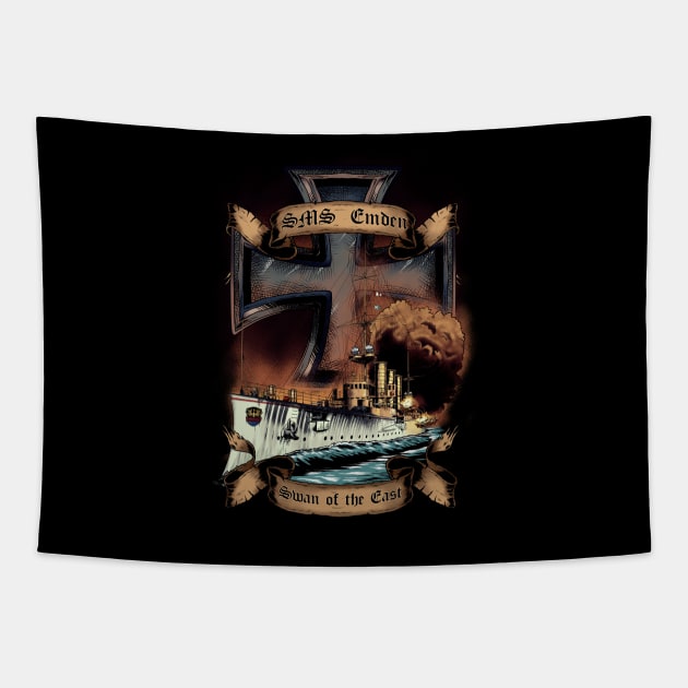 SMS Emden - Swan Of The East - World War I Light Cruiser Tapestry by Styr Designs