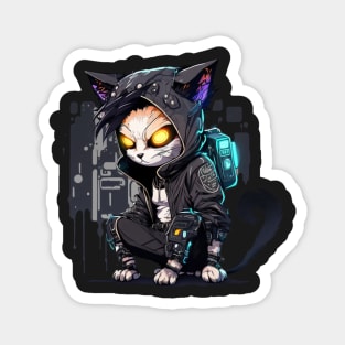 Hacker Cat Cyberpunk Dark Design (For Dark Background) Magnet