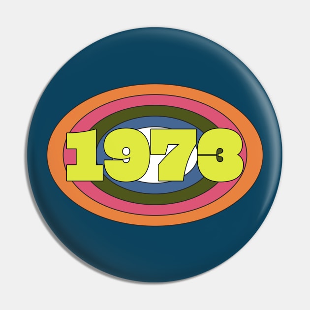 Yellow Year 1973 Rainbow Ellipse Vintage Typography Pin by ellenhenryart