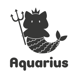 Aquarius Cat Zodiac Sign with Text (Black and White) T-Shirt