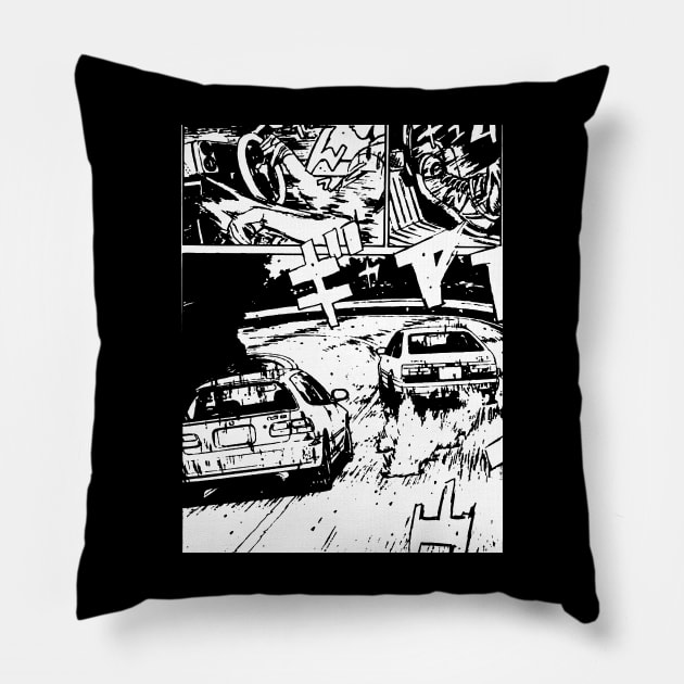 JDM Japanese Drift Racer Drifting Car Anime Manga Eurobeat Intensifies Aesthetic #6 Pillow by Neon Bang Bang