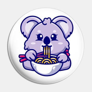 Cute koala eating ramen with chopstick cartoon Pin