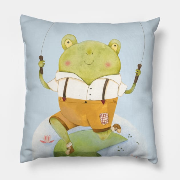 Rope Skipping Frog Pillow by judithloske