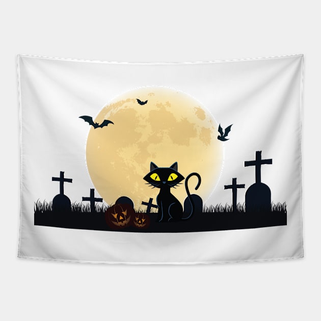 Black Cat Happy Halloween Tapestry by hugandmug