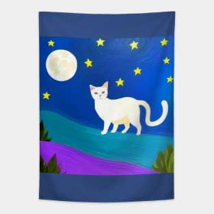 (MD23Ar002b) White Mama Cat Looking For Her Kittens Tapestry