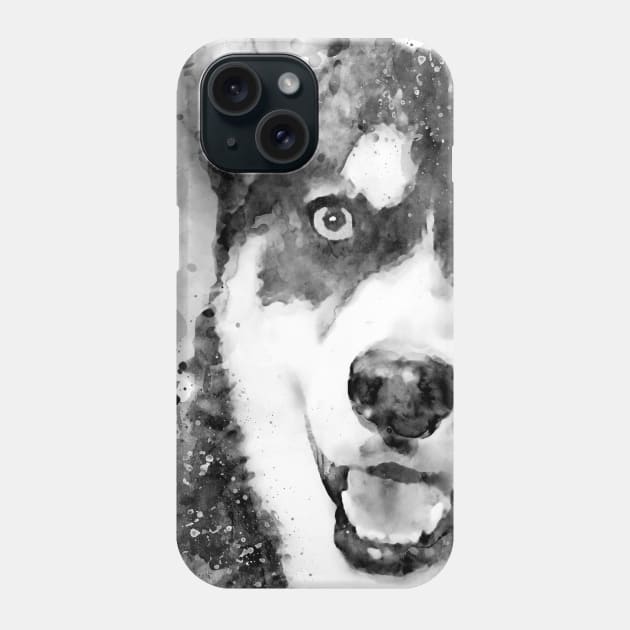 Black And White Half Faced Husky Dog Phone Case by Marian Voicu