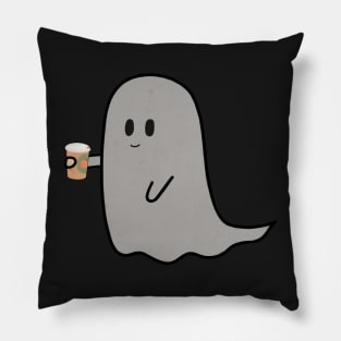 caffeinated little ghost with a to go cup of coffee - cute halloween Pillow