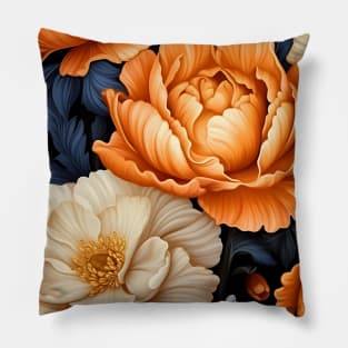 Navy and orange seamless floral pattern Pillow