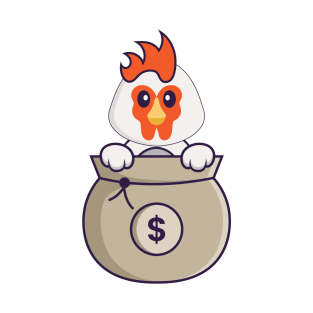 Cute chicken playing in money bag. T-Shirt