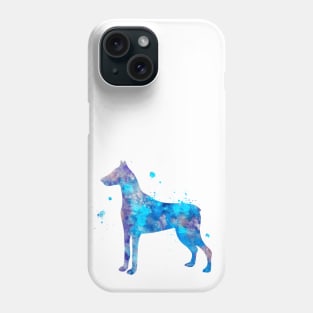 Blue Doberman Dog Watercolor Painting Phone Case