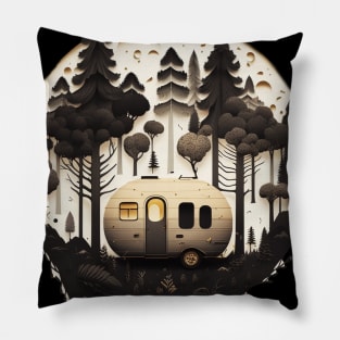 Camping Adventure in the Forest, Full Moon Night Pillow