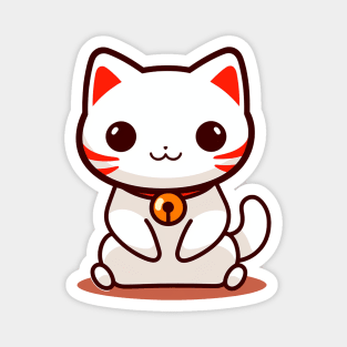 Kawaii Chibi Cat Sitting Down - Minimalistic Japanese Style, White and Orange, Super Cute Magnet