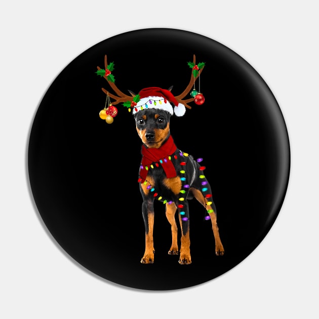 Santa Doberman Pinscher Reindeer Light Christmas Pin by IainDodes