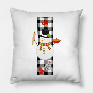 BW Buffalo Checks Pattern Monogram I | Snowman Pillow