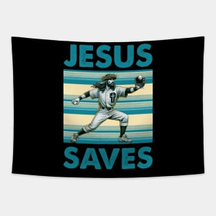 Baseball Jesus Saves Vintage Tapestry