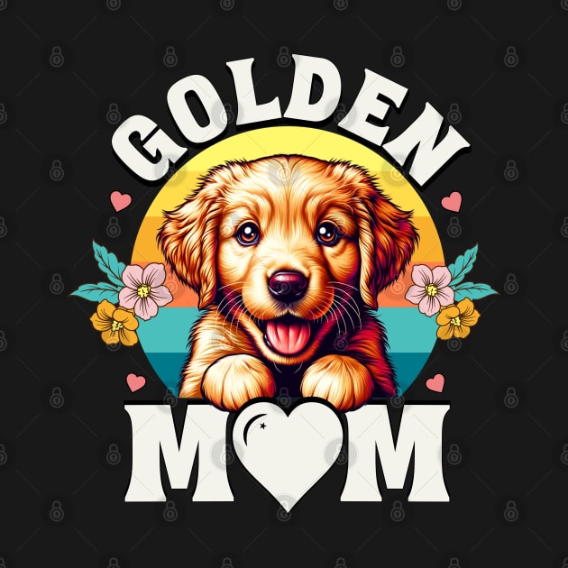 Colorful Golden Retriever Mom Retro Sunset Dog Lover by JJDezigns