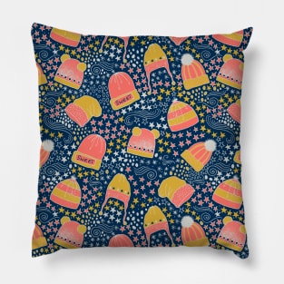 Winter Woolen Beanies and Stars Pillow