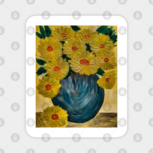 sunflowers came from a few layers of acrylic and neon paint and topped of with a layer of metallic paints. Magnet by kkartwork