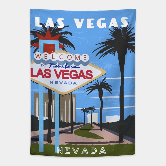 Las Vegas, USA Retro travel poster Tapestry by GreekTavern