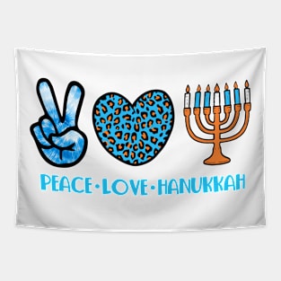 Peace Love Hanukkah Leopard Hanukkah Menorah Jewish Tapestry