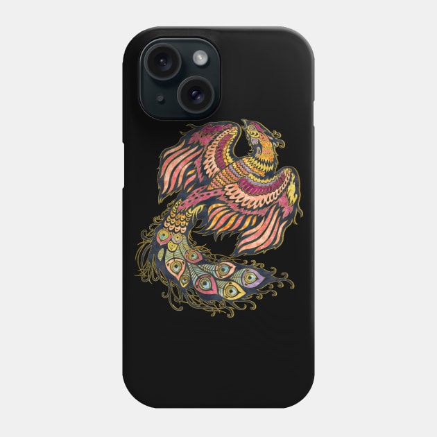 Phoenix bird Watercolor and  gold Phone Case by Nartissima