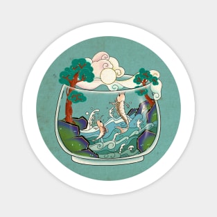 Minhwa: Jumping Carps Terrarium F Type (Korean traditional/folk art) Magnet