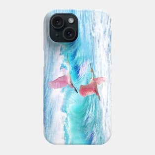 Roseate Spoonbills Flying at the Ocean Phone Case