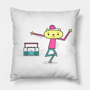 Break Dancing HipHop Cat and Kawaii Boom-Box Pillow