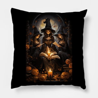 Three Witches Casting Magic Spells Pillow