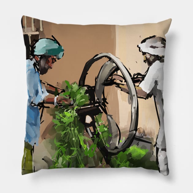 Punjabi Village Life Pillow by sukhpalgrewal